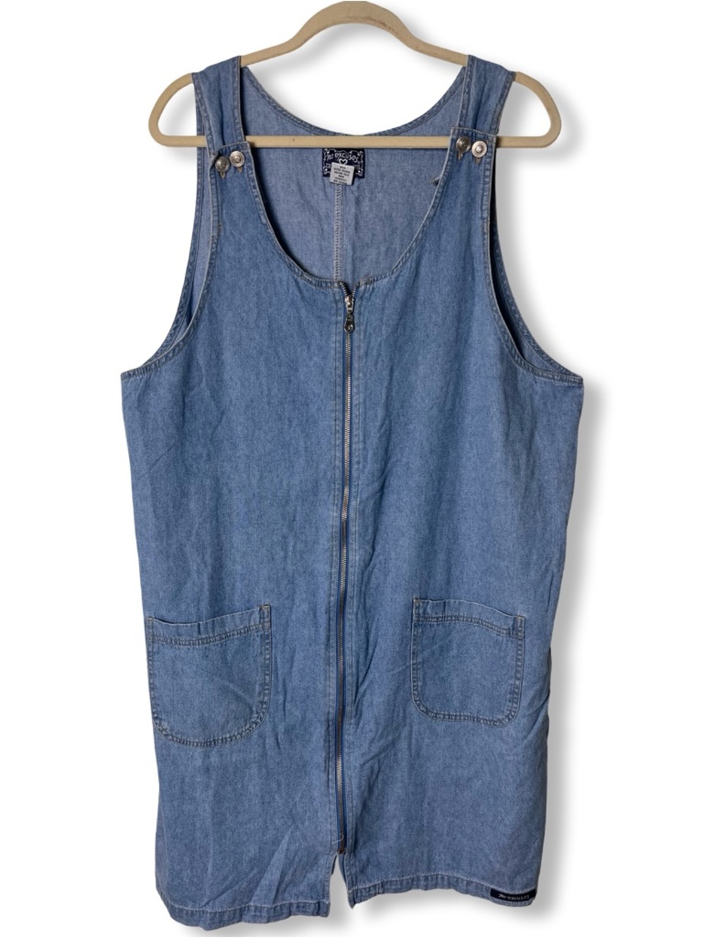 VTG 90s No‎ Excuses Denim Zip Front Jumper Dress Pinafore Light Wash Sz. 2X